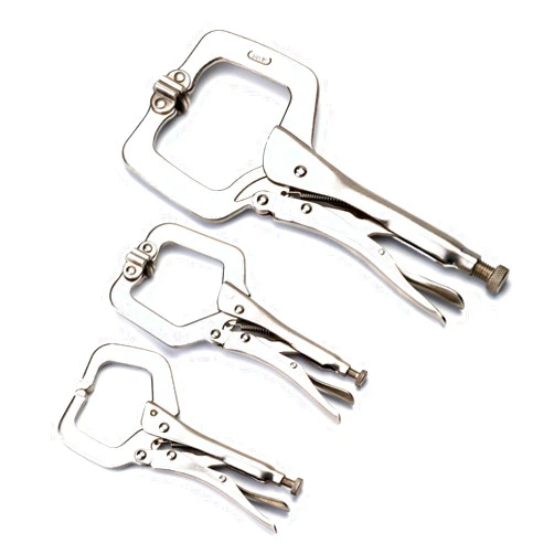 MAXPOWER Heavy Duty Locking C-Clamp Set - 11 inch and 6 inch 3-Piece Locking Carbon Steel Nickel Plated C-Pliers With Swivel Tips