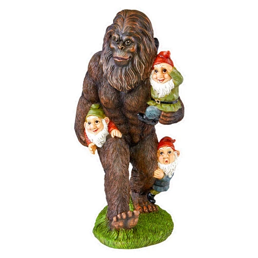 Design Toscano Schlepping the Garden Gnomes Bigfoot Yeti Indoor/Outdoor Garden Statue, 16 Inch Tall, Cast Stone Resin, Painted Full Color Finish