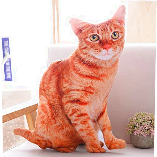 Maomoto 19.6''Cat Throw Pillow Cat Shape Cushion Throw Plushie Cushion Pillow Doll 3D Simulation Cat Plush Stuffed Animal Cushion Pillow Toy for Kids,Sofa Chair Home Decor (Orange)