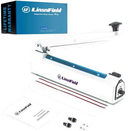 LinsnField Sealer Pro, Patented 8-inch Impulse Heat Sealer, 2-mm Sealing Width Super Heavy Duty Bag Sealing Machine with Extra 2 Replacements, 1Fuse Included, White