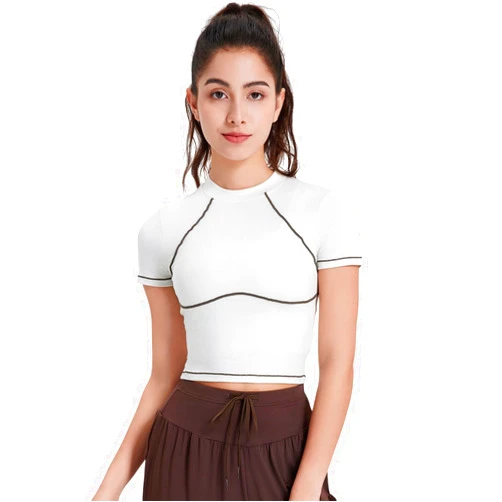 Vanoluya Women's T Shirts Short Sleeve Scoop Neck Trendy Workout Basic Going Out Tops Slim Fit Summer Basics Shirts