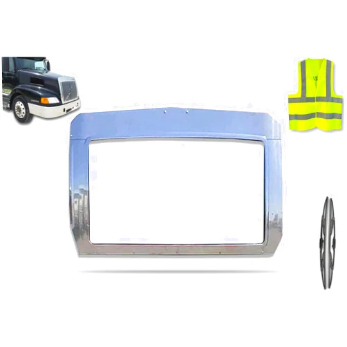 Longroadaccess KOZAK Chrome Bug Deflector frame compatible with Volvo VN VNL 1996-2003 Semi Truck Parts PLUS 2x22 inch Windshield Wipers and and KOZAK Reflective Vest