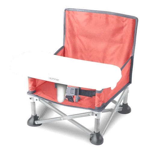 Bright Starts Summer by Bright Starts Pop 'N Sit Portable Booster Chair, Floor Seat, Indoor/Outdoor Use, Compact Fold, Coral, 6 Mos - 3 Yrs
