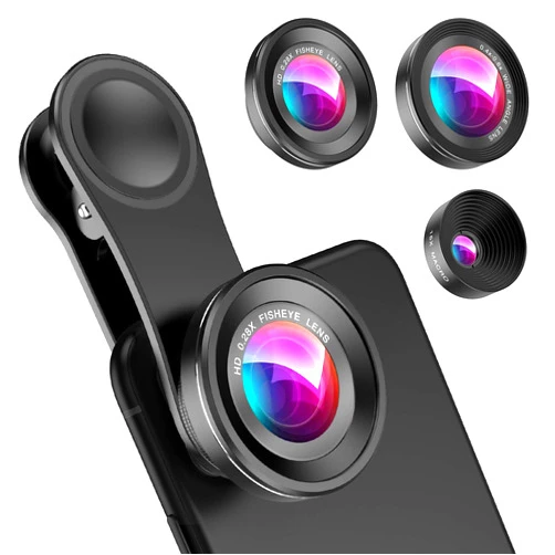 Criacr Phone Camera Lens, 0.4X Wide Angle Lens, 180 Fisheye and 10X Macro Lens (Screwed Together), Clip on Cell Phone Lens Compatible with iPhone, Smartphones, Gifts Ideal
