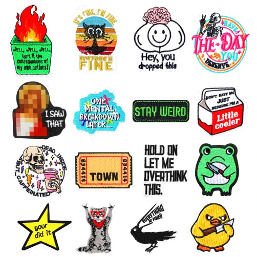 Feifeiya 16 Pcs Iron on Patches Funny Embroidered with Words Sew on Cartoon Style Cute Iron on Patches Colorful Multiple Styles for Clothes Hats Backpacks Jackets DIY Craft Accessories