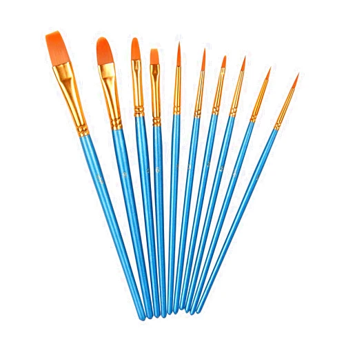 Pixiss Acrylic Paint Brush 10 Piece Set, Nylon Hair Brushes for All Purpose Oil Watercolor Painting Artist Professional Kits