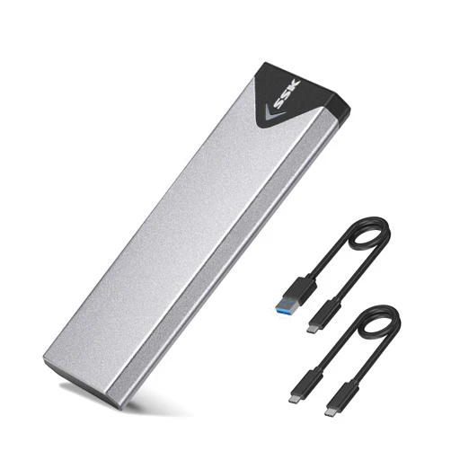SSK M.2 NVME SATA SSD Enclosure Adapter, USB 3.2 Gen 2 (10 Gbps) to NVME PCI-E SATA M-Key/(B+M) Key Solid State Drive External Enclosure Aluminum Support UASP Trim for SSDs 2242/2260/2280
