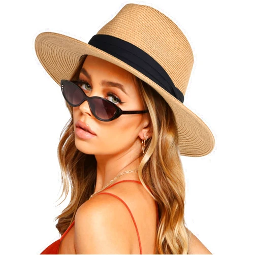 FURTALK Womens Mens Wide Brim Straw Panama Hat Fedora Summer Beach Sun Hat UPF Straw Hat for Women