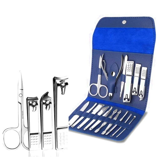 Manibeauty Manicure Set, 12 PCS Stainless Steel Manicure Kit with Fingernail Clippers and Toenail Clippers, Personal Care Nail Clipper Set with Leather Case for Women & Men (Purple) (16 Piece Set)