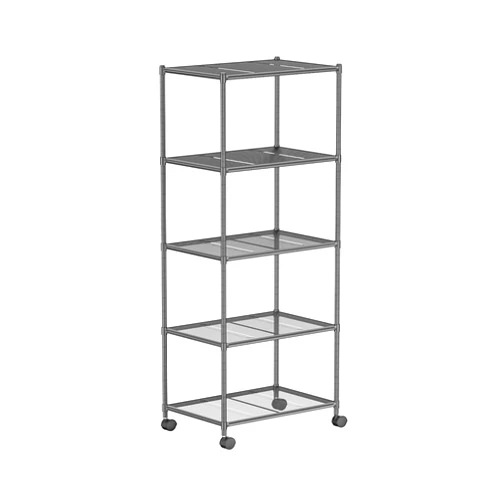 OVICAR Storage Shelf with Wheels - Adjustable 5 Tiers Mesh Wire Shelving Unit, Metal Standing Storage Rack for Kitchen Pantry Closet Bathroom Laundry Garage Tool Organizer Shelves