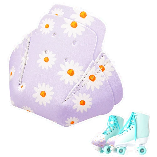 Geyoga 2 Pieces Roller Skate Toe Guards Artificial Leather Toe Guards Protectors for Quad Roller Skate (Purple,Daisy)