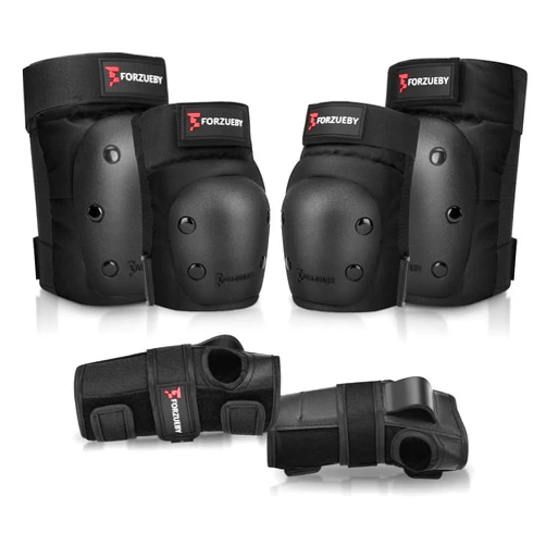 Forzueby Adult/Kids Knee Pads Elbow Pads Wrist Guards 6 in 1 Protective Gear Set for Inline Roller Skating Skateboarding Scooter BMX etc.