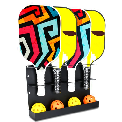 TOPOWN Pickleball Paddles Rack/Ball Rack – Holds 4 Paddles and 4 Balls Pickleball Rack for Fence and Wall Heavy-Duty Steel Pickleball Paddle Holder Pickleball Paddle Racks Outdoor
