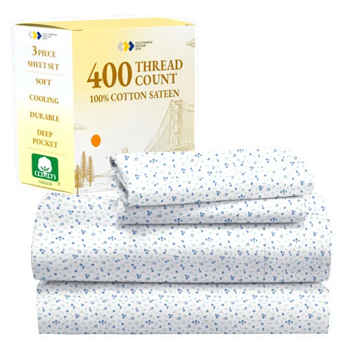 California Design Den Floral Sheets Pattern Twin Sheet Set - Luxury 400 Thread Count 100% Cotton Sheets (Blooming Meadows)