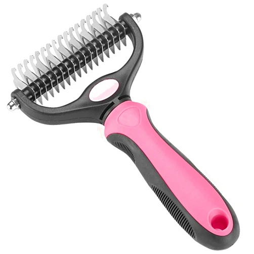 Zemat Pet Grooming Tool-Double-sided undercoat rake for dogs and cats-Safe and effective hair removal comb for removing mats and tangles-