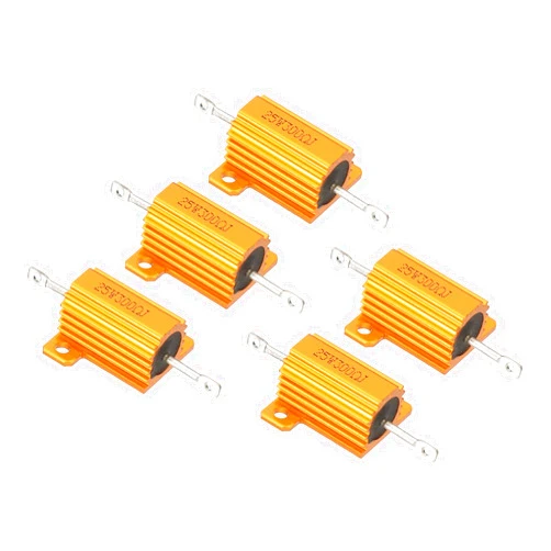 PATIKIL 25W 300 Ohm Aluminum Shell Resistor, 5 Pack Aluminum Housing Resistor Housed Case Wirewound Resistors Screw Tap Power Resistor 5% Tolerance, Golden