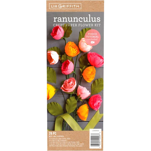 Lia Griffith LG40003 Crepe Paper Kit, Ranunculus Flowers, Sizes, Assorted Colors 29 Count