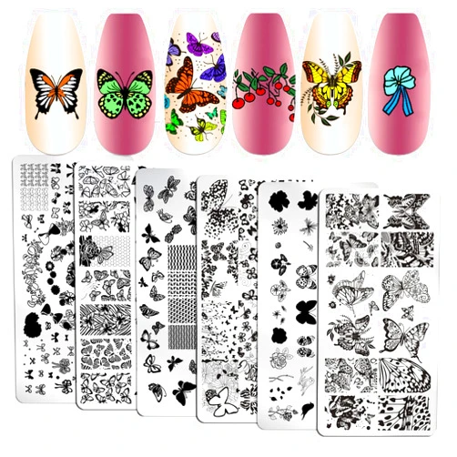 WOKOTO 6Pcs Butterfly Nail Stamping Plates For Nails Bows Flowers Nail Stamp Plates Kit Nail Stamping Kit Stamping Nail Polish Plates For Nail Art Plates Nail Stamper Plate Nail Art Stamp Templates