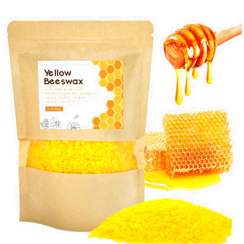 BINYUAN Beeswax Pellets, 2lb Yellow Organic Natural Beeswax Pastilles Pure Bulk Bees Wax Pellets for DIY Beewax Making Candles Skin