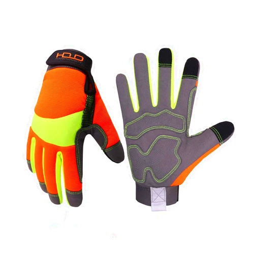HLDD HANDLANDY Anti Vibration Gloves,Hi Viz Rigger Safety Rescue Work Gloves with Touchscreen Fingers (Large, Orange)
