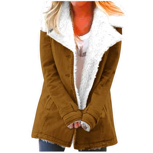 APIVOE Winter Coats for Women Warm Fleece Lined Parka Jacket No Hood Sherpa Thicken Plus Size Long Sleeve Windproof Outerwear