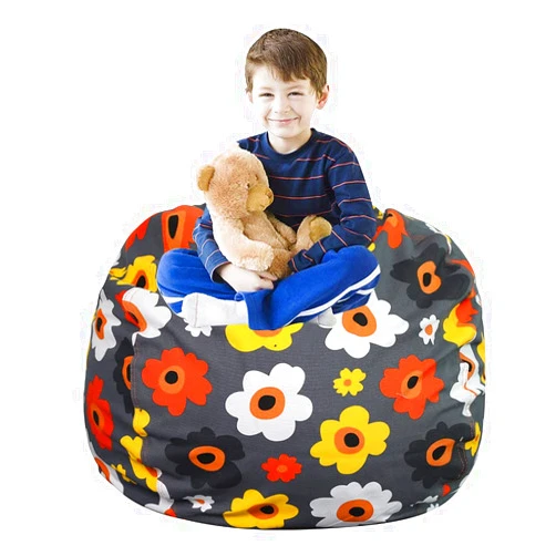 ZDZDY Stuffed Animal Storage Bean Bag Chair Cover for Kids, Toy Organizer Zipper Beanbag for Children Canvas Stripes (Sunflower, 38
