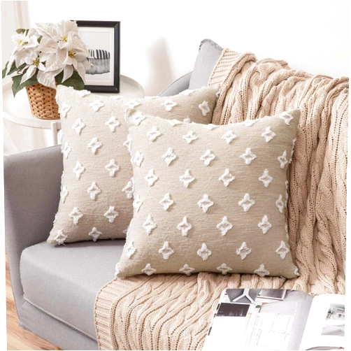 MIULEE Set of 2 Decorative Throw Pillow Covers Rhombic Jacquard Pillowcase Soft Christmas Square Cushion Case for Couch Sofa Bed Bedroom Living Room, 18x18 Inch, Beige