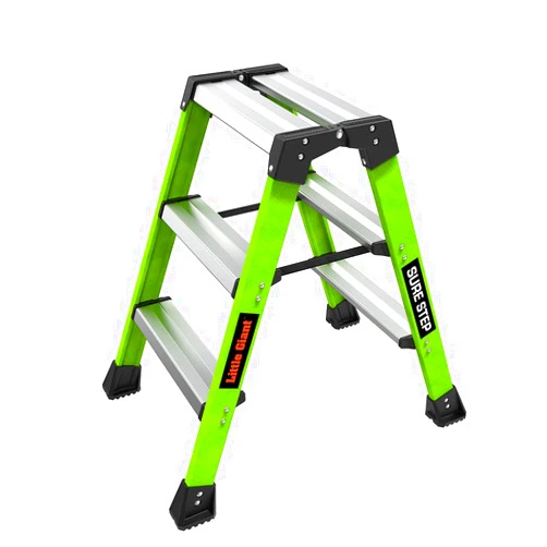 Little Giant Ladders, Sure Step, 3-Step, Double-Sided Step Stool, Fiberglass, (11953), Type 1AA, 375 lbs Weight Rating, Hi-viz Green