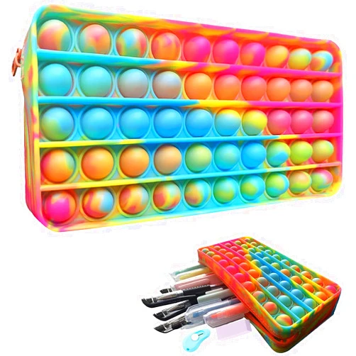 SRYLFR Pop Pencil case Fidget Pencil Pen Case Simple Sensory Silicone Bubble Toy Stationery Storage Bag Decompression Toy for Kids School Season Gifts ，Office Stationery Organizer Christmas Gifts (Tie dye)