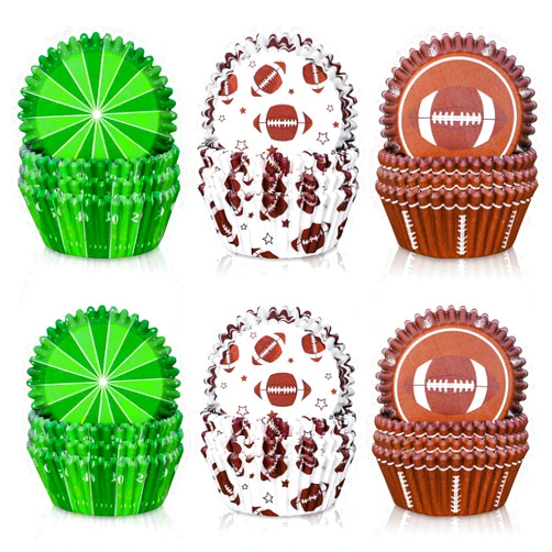 Whaline 600Pcs Football Cupcake Liners Rugby Pattern Cupcake Wrappers Disposable Craft Baking Cups Holders Sports Theme Muffin Baking Liners for Birthday Party Holiday Party Post-match Celebration