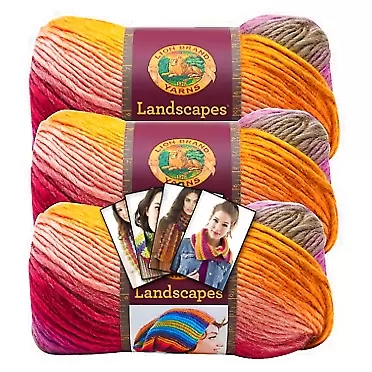 Lion Brand Landscapes Yarn - 3 Pack with Pattern Cards in Color (Coral Reef)