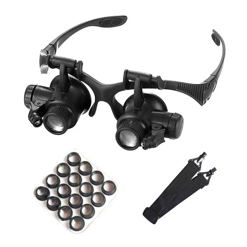Mlogiroa Head Mount Magnifying Glass with LED Light, Jewelers Loupe Magnifier with 8 Interchangeable Lens 2.5X/4X/6X/8X/10X/15X/ 20X/25X for Close Work/Electronics/Eyelash/Crafts/Jewelry/Repair
