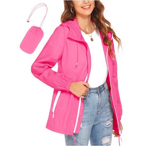 Avoogue Womens Waterproof Raincoat Lightweight Breathable Rain Jacket Hooded Rain Coat Outdoor Active Windbreaker with Pocket