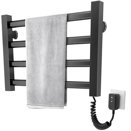 L-LINK Towel Warmer Heated Towel Rack Wall Mounted Electric Towel Drying 4 Bars Aluminum Heated Racks for Bathroom, Plug-in Bath Towel Heater Matte Black(17.8 x 2.5 x 11.8 inches)