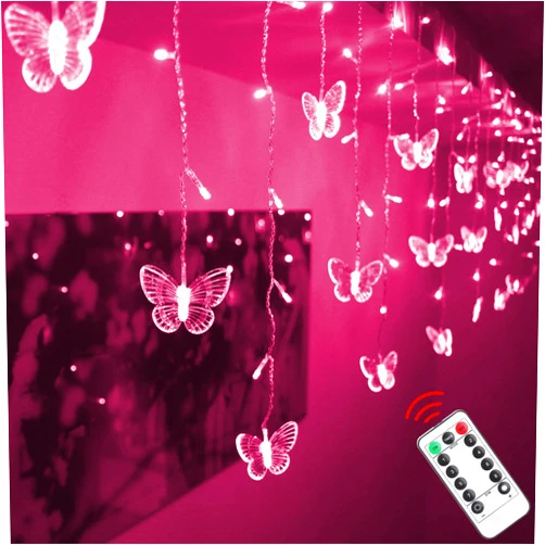 Decorman Butterfly Curtain Lights, 4.9ft 48 LED USB Window Fairy Lights 10 Butterflies 8 Modes Firefly Twinkle Timer String Lights with Remote for Room Bedroom Wall Ceiling Party Wedding Christmas