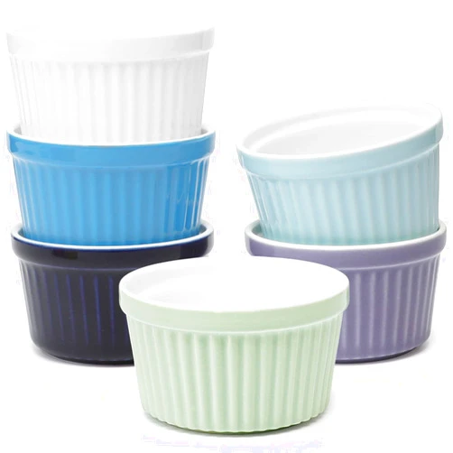 amHomel 8 OZ Ramekins Oven Safe - Porcelain Ramekins Set for Creme Brulee, Pudding and Sauce, Souffle Dishes Bakeware Set, Baking Cups for Souffle, Set of 6, Cold Assorted Color