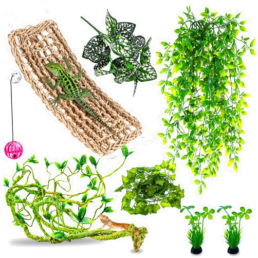 HERCOCCI Bearded Dragon Tank Accessories, Terrarium Plant Vines Reptile Hammock Lounger Decorations for Bearded Dragon Lizard Snake Geckos Chameleon