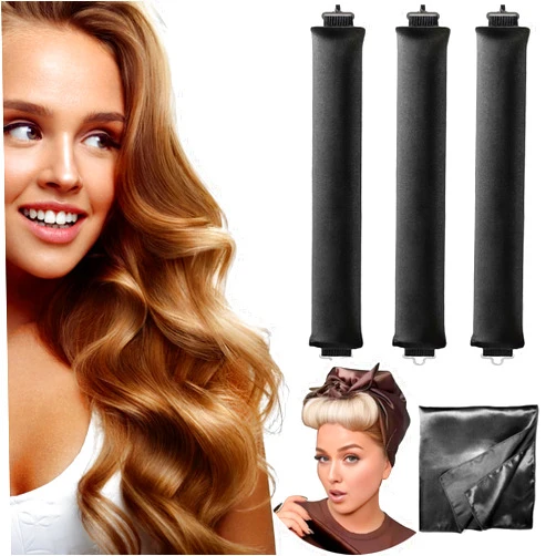Dunjot Heatless Hair Curler，Heatless Curls Overnight Blowout Headband Rods，No Heat Velvet Jumbo Flexi Rods to Sleep in，Heatless Jumbo Flexi Soft Curling Rods for All Hair Types 4pcs black