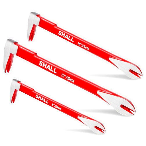 SHALL 3-Piece Nail Puller Tool Set, 12’’, 10’’, 8’’ - Heavy Duty & Mini Cats Paw Pry Bar, Utility Claw Bar, Wonder Bar, High Carbon Steel Crowbar Tool for Home Remolding & Woodworking