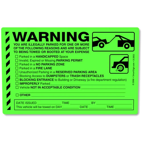 SmartSign You are Illegally Parked Parking Violation Stickers for No Parking Warning, 5 x 8 Inches Fluorescent Labels, Pack of 50, Made in USA