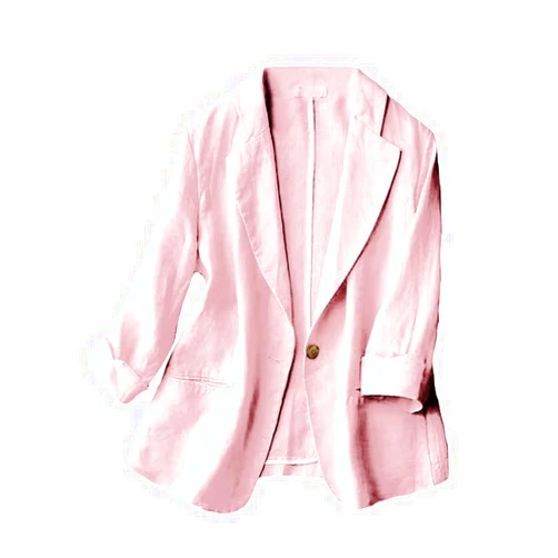 Kinghua Women's Casual One Button Linen Blazer Jackets Lapel 3/4 Sleeve Suit Blazer