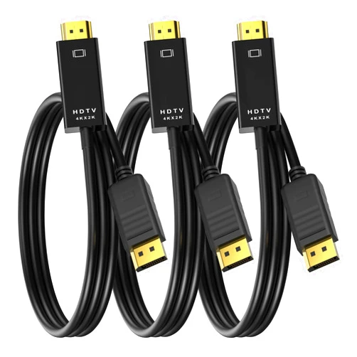 Kanmis 4K DisplayPort to HDMI 3 Feet Gold-Plated Cable 3 Pack, 4K@30Hz, 2K@60Hz, 1080P Full HD, Uni-Directional DP 1.2 Computer to HDMI 1.4 Screen Cable, Compatible with NVIDIA, AMD, HP, Monitor, Desktop