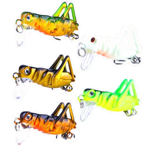 LURESMEOW 5pcs Crickhopper Cricket/Grasshopper Crankbait Fishing Lures, Grasshopper Bait Bionic Mini Fishing Topwater Lures for Freshwater and Saltwater for Bass Pike Walleye Trout Lures