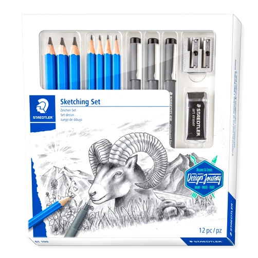 Staedtler Mars Lumograph Art Set | Drawing Kit with Art Pencils, Drawing Pens, Eraser and Double Hole Sharpener (61 100)