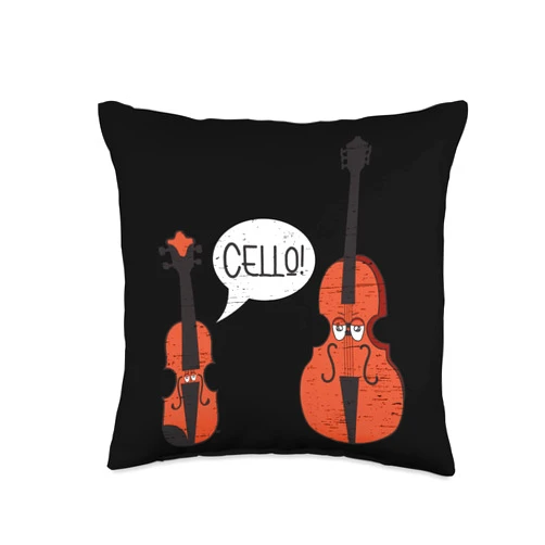 Cello Orchestra Ideas Cello and Violin Musical Band Cellist Musician Bow Throw Pillow, 16x16, Multicolor