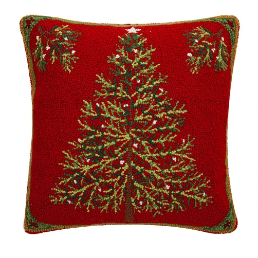 Peking Handicraft 31SERX358C18SQ Holiday Pine Hook Pillow, 18-inch Square, Wool and Cotton