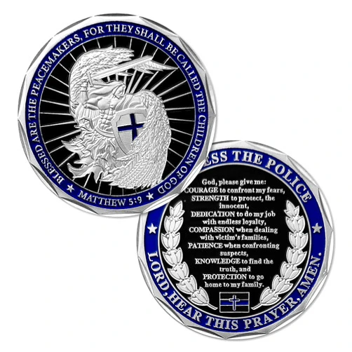 E-coin Saint Michael Law Enforcement Challenge Coin God Bless The Police Prayer
