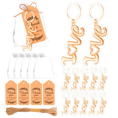 Winocbxt 50Pieces Love Bottle Openers with Keychain/Keyrings and Thank You Tags Great Gifts for Wedding or Bridal Shower Favors, Souvenirs to Guests (Gold)