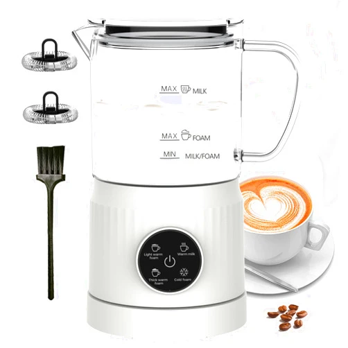 Casimhu 4-in-1 Milk Frother, Electric Milk Frother and Steamer with LED Touch Screen, Non-stick Bottom, Milk Warmer 13.52oz for Lattes, Cappuccinos, and Macchiatos at Home, White