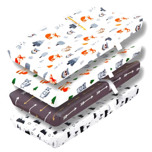 Jola's House 4 Pack Changing Pad Covers Woodland Forest Animals Wood Neutral Unisex Fitted Baby Changing Pad Cover Set for Baby Boys or Girls